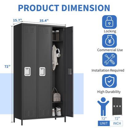GarveeLife Employee Lockers for Office 3 Doors, Metal Sorage Locker Combination for Employees, Industries Double Tier Metal Locker for Home, School, Gym