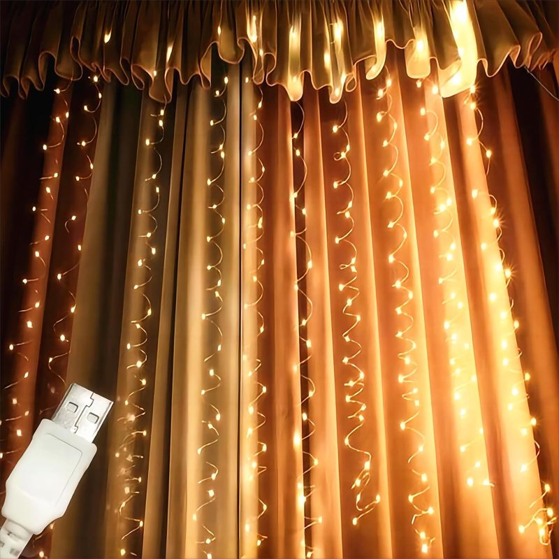 AKOOTE 3x3M,300 LED USB Curtain String Lights,8 Modes LED Hanging Lighting for Bedroom,Wedding,Party,Christmas,Home Garden,Outdoor & Indoor Decorations(Warm White)