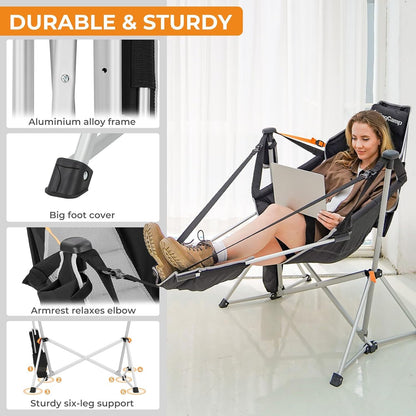 KingCamp 2 Pack Hammock Chairs with Footrest, Heavy Duty Swinging Rocking Camping Chairs for Adults 400lbs, Folding Portable Oversized Rocker with Cup Holder & Pillow for Outdoor Beach Lawn RV Sports