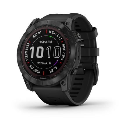 Garmin fenix 7X Solar, Larger sized adventure smartwatch, with Solar Charging Capabilities, touchscreen outdoor watch with GPS, Black Titanium with Black Band (Renewed)