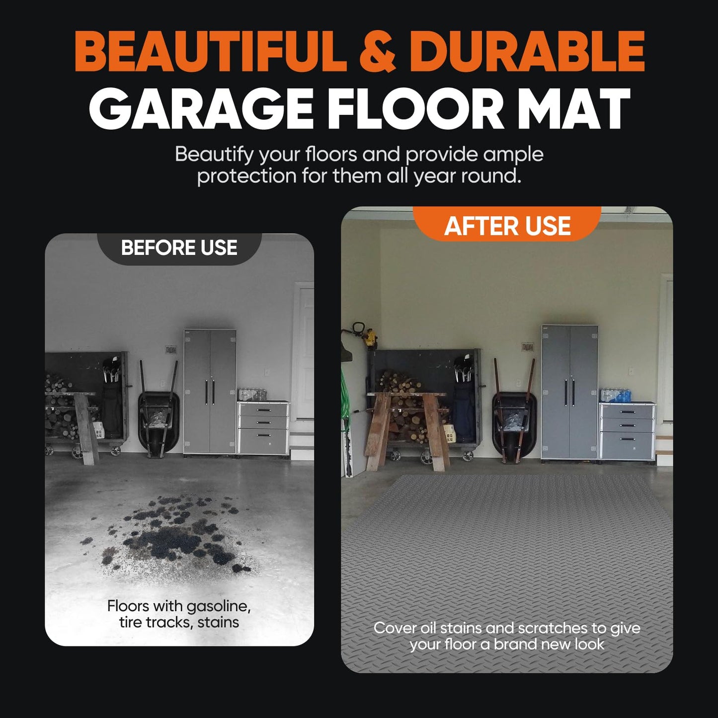 FAHKNS 8.1x21 FT Garage Floor Mat, Diamond Plate PVC Flooring Roll 2.8mm Thickened Garage Mats for Under Car, 170 SQFT Heavy Duty Non-Slip Rubber Floor Parking Mat for Trailer SUV Basement Gym (Grey)