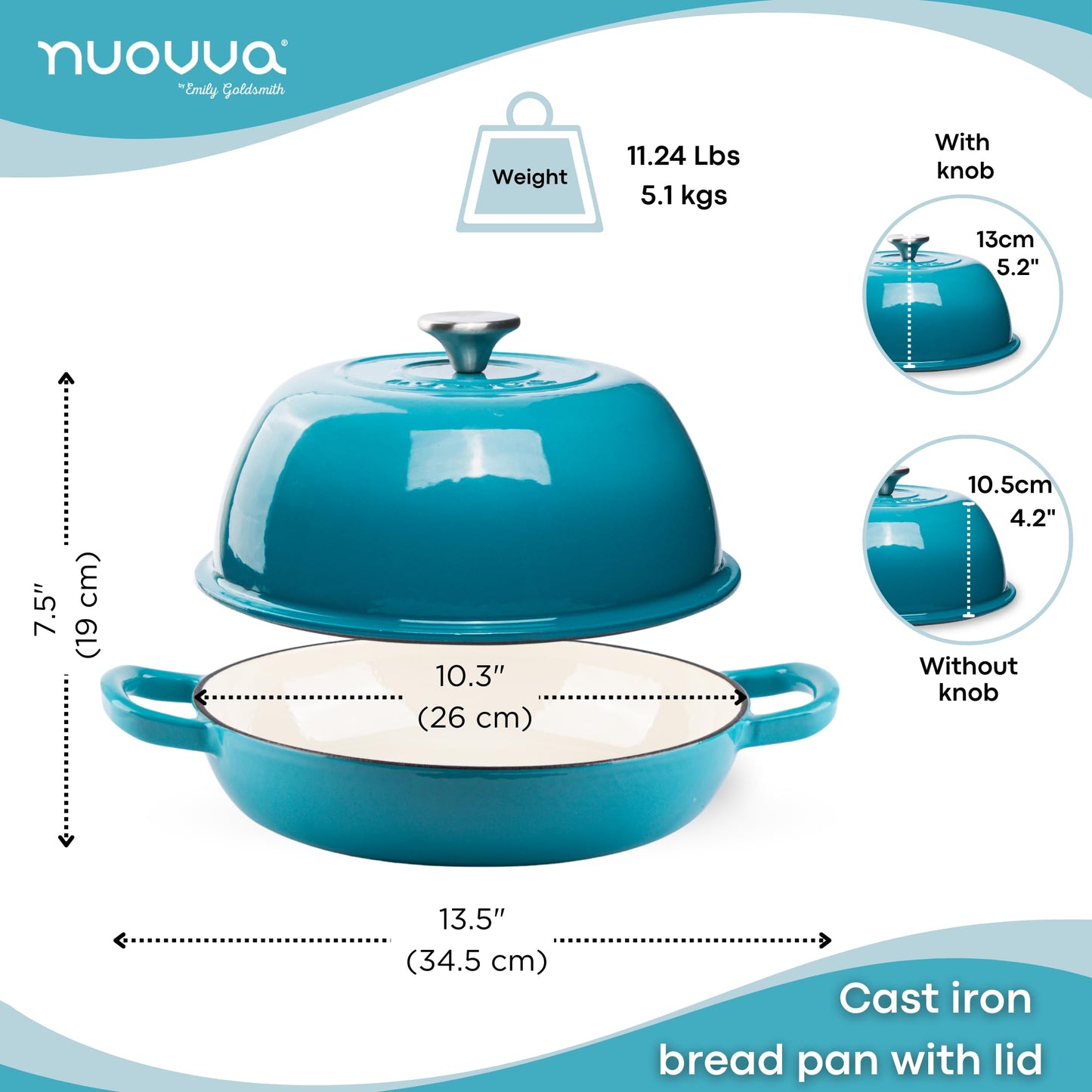 Nuovva Enamelled Cast Iron Cookware Bundle – Dutch Oven Pot with Lid, Casserole Dish & Bread Loaf Pan – Premium Ovenproof Cookware Set for Baking, Roasting & Everyday Cooking