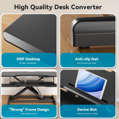 JYLH JOYSEEKER 35" Standing Desk Converter, Height Adjustable Desktop Riser with Keyboard Tray for Two Monitors, Sit to Stand up Computer Workstation for Home Office, Black