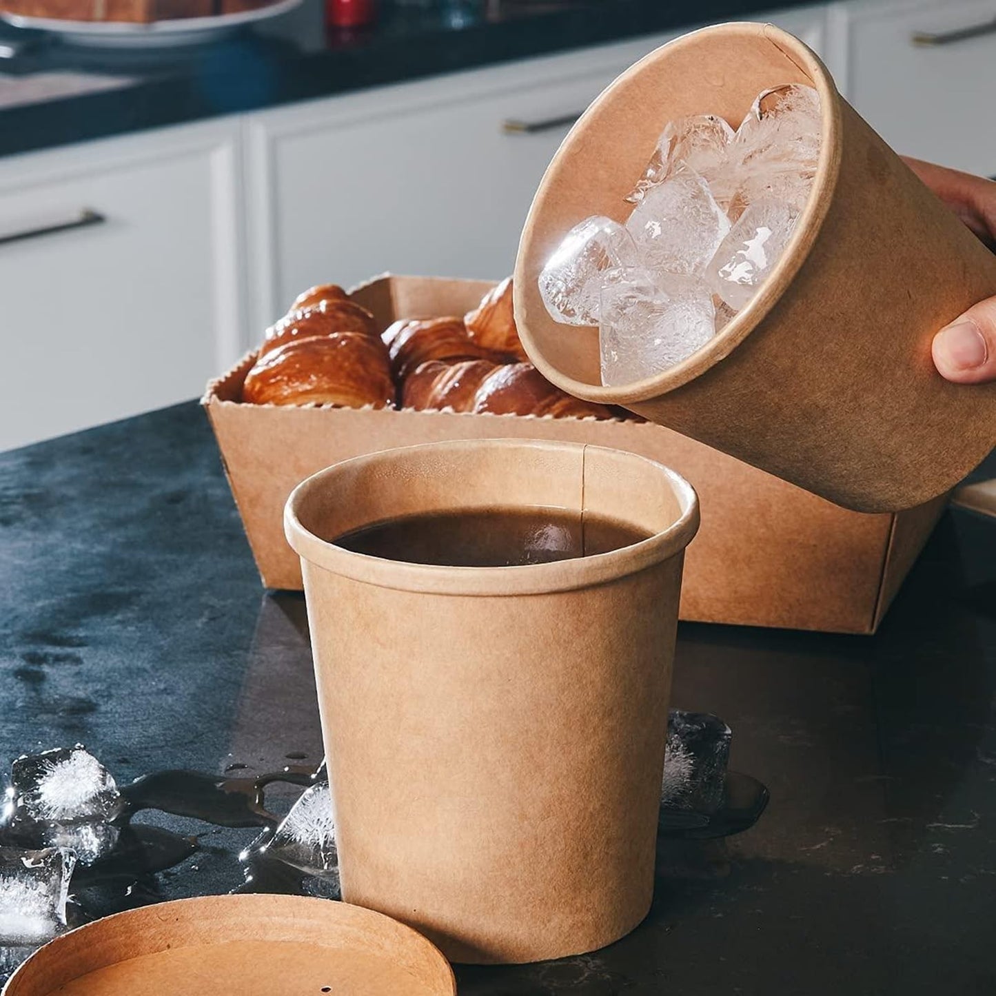 Lyellfe 80 Pack Paper Soup Containers with Lids, 16 Oz Disposable Kraft Paper Food Cups, To Go Take Out Cups for Hot Cold Drinks, Christmas Party