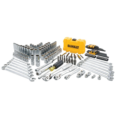 DEWALT Mechanic Tool Set with Case, Socket Set Metric and Standard Full, 1/4" & 3/8" Drive, Hex Keys and Specialty Tools, 168-Piece (DWMT73803)