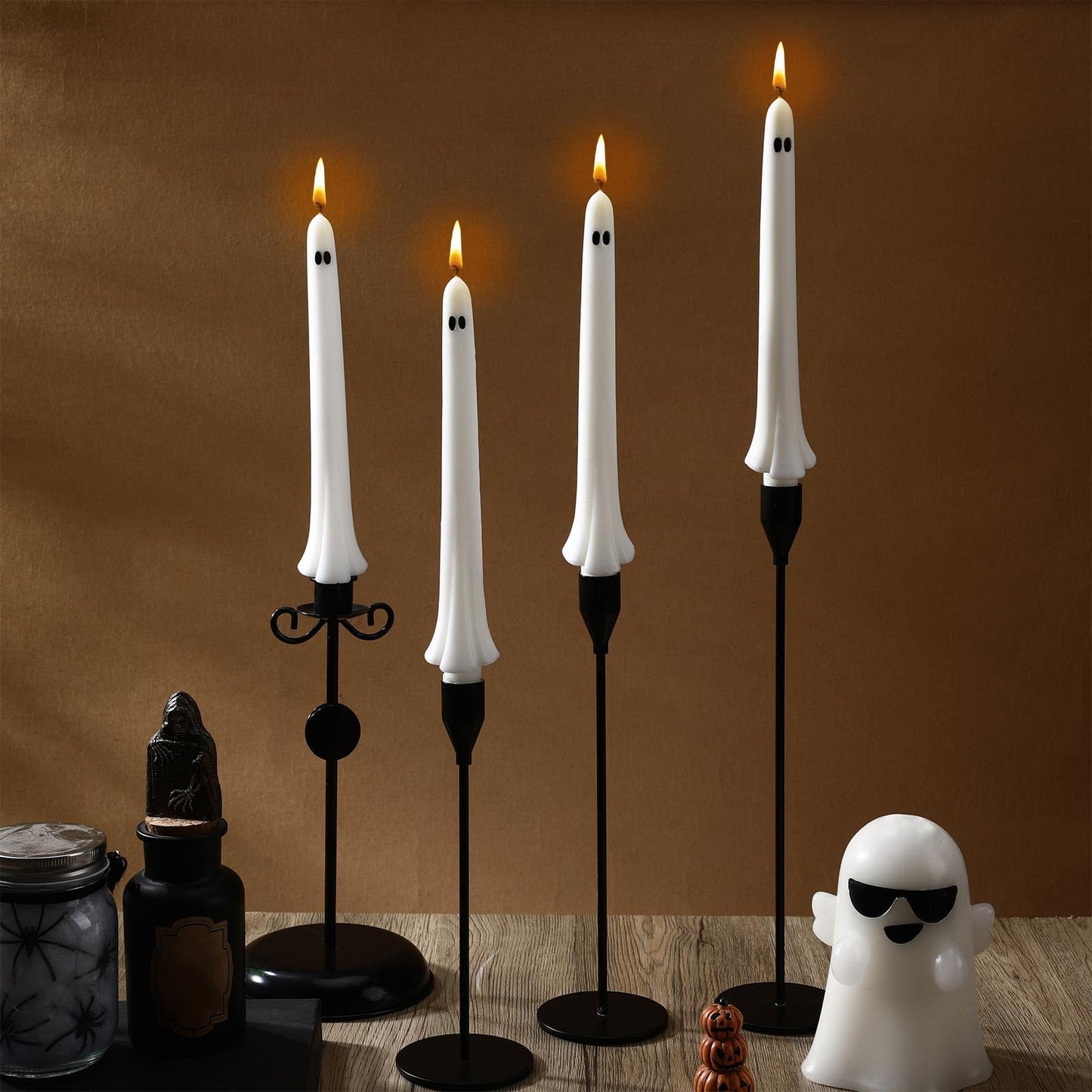Conelist 6 Pcs Halloween Ghost Taper Candles Bulk Cute White Spooky Candles Decorations Halloween Ghost Shaped Decor for Party Favor Home Table Centerpieces Fireplace Festival Kitchen