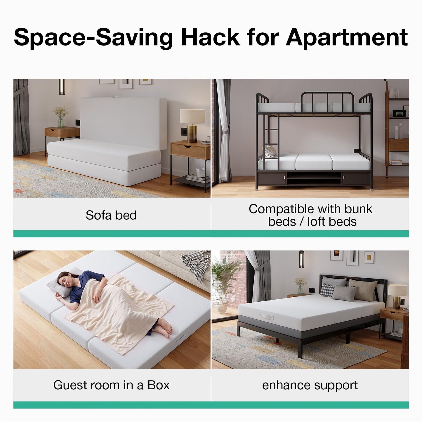Novilla Foldable Mattress Full | 6 inch Folding Mattress Floor Sofa | Trifold Mattress Suitable for Murphy Bed, Day Bed, Camping, RV | High Support | Certified Material | 75"x54"x6"