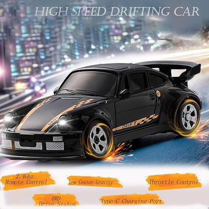 Mini RC Drift Car 1/64 RC Remote Control Car High Speed 2.4GHz Full Proportional RTR Micro Sports Racing Drift 4WD HobbyFast Race Vehicle with Lights Model Toys Gift for Kids Boys Adults