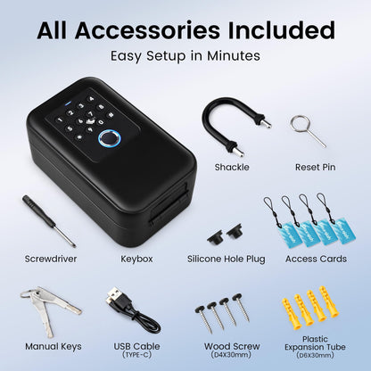 Upgraded Smart Key Lock Box for Outdoor-Key Safe with Fingerprint, Passcode, App, Card & Keys Access,IP65 Waterproof, Wall Mount or Shackle, Ideal for Airbnb, Family & Realtors | TTLock App Version