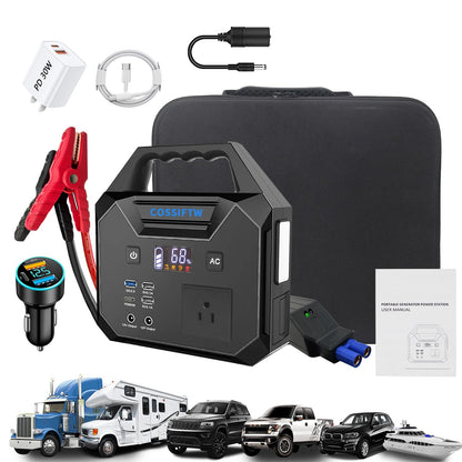 COSSIFTW Heavy Duty 10000A Jump Starter - 200W Power Station with AC Socket for Trucks, Motorhomes, Gasoline and 15L Diesel Engines with 130Wh Battery Packs