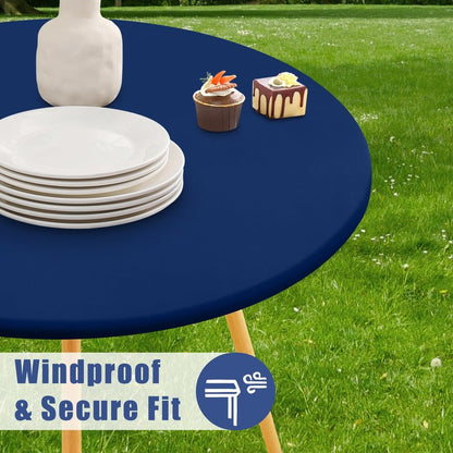 Moosfor Round Spandex Tablecloth 2 Pack, Elastic Fitted Waterproof Tablecloths for 36"-44" Tables, Stretch Washable Picnic Table Cover for Camping, Dining, Indoor and Outdoor, Navy
