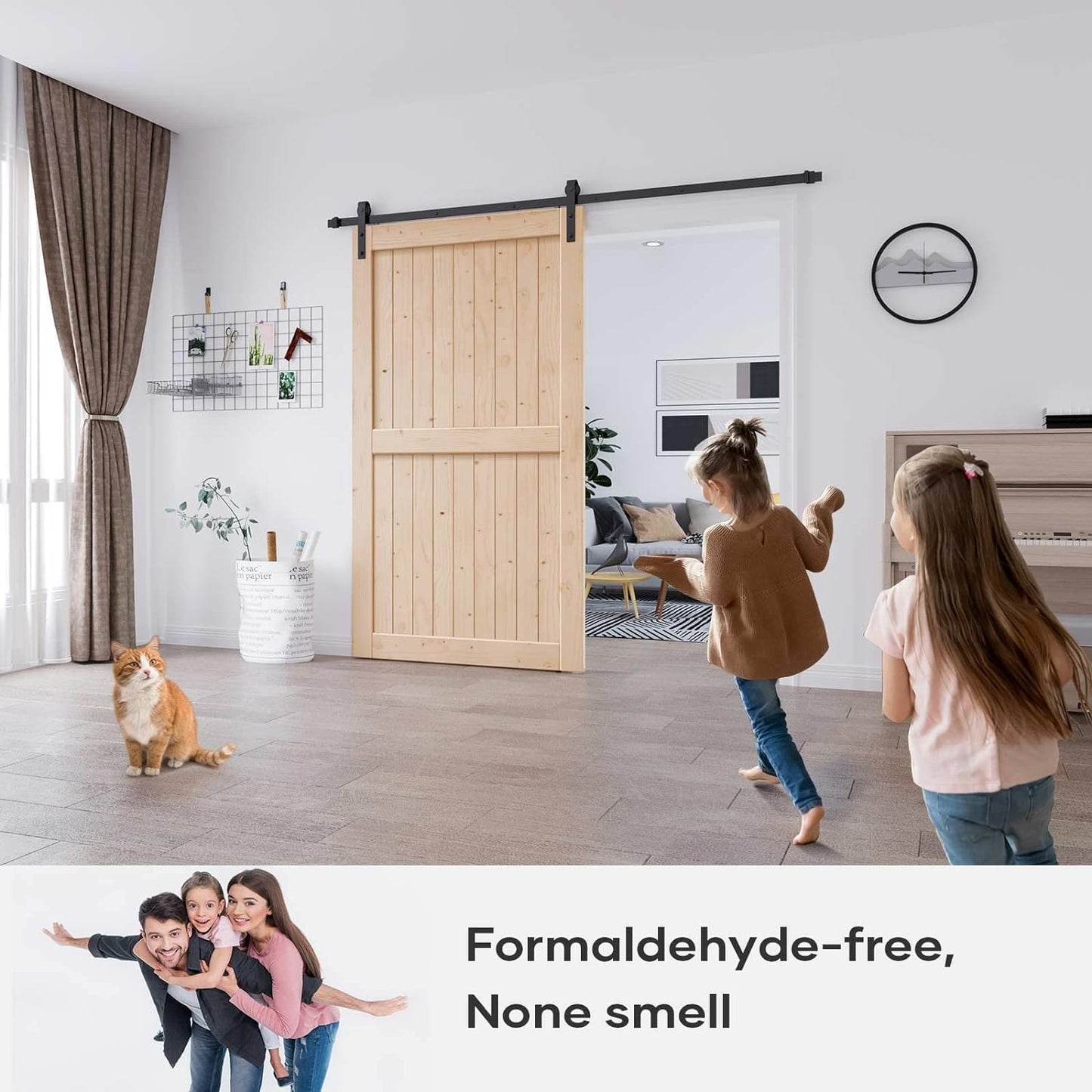 EaseLife 60in x 84in Sliding Barn Door Wood, Interior Doors, DIY Assemblely, Solid Natural Spruce Panelled Slab,Easy Install,Apply to Rooms & Storage Closet,H-Frame