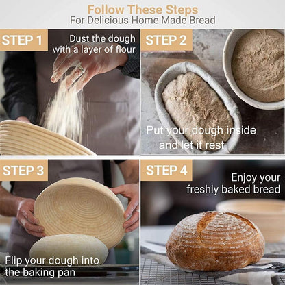 Banneton Bread Proofing Basket - 10-Inch Oval Set of 2 with Liner for Artisan Sourdough Baking