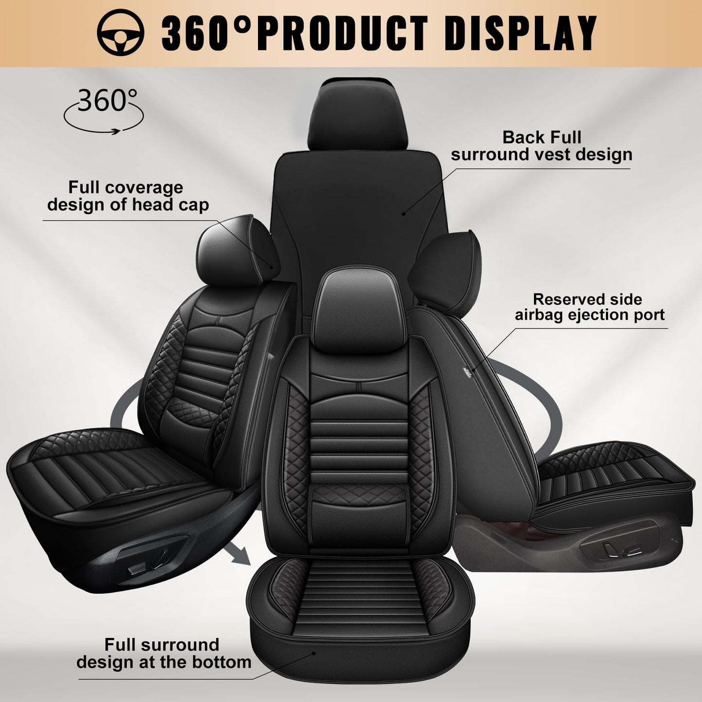 JIAMAOXIN Car Seat Covers fit for Ford Expedition 2011-2025 2026: Leather Front Seat Covers Waterproof Automotive Seat Protector (2 Seats, Black)
