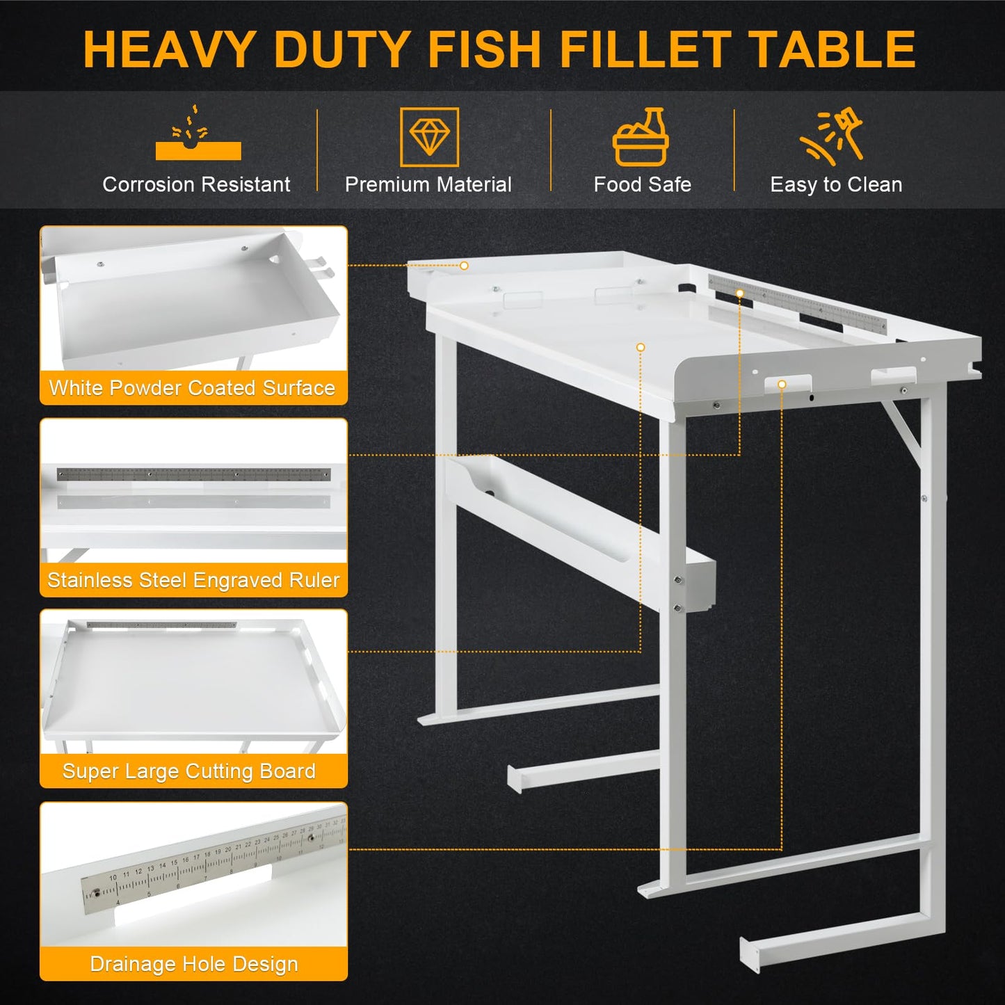 HomiShare Professional Heavy-Duty Dock-Mounted Fish Fillet Table, Corrosion-Resistant, Ergonomic Dock Cleaning Station with HDPE Cutting Board & Tool Storage