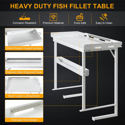 HomiShare Professional Heavy-Duty Dock-Mounted Fish Fillet Table, Corrosion-Resistant, Ergonomic Dock Cleaning Station with HDPE Cutting Board & Tool Storage