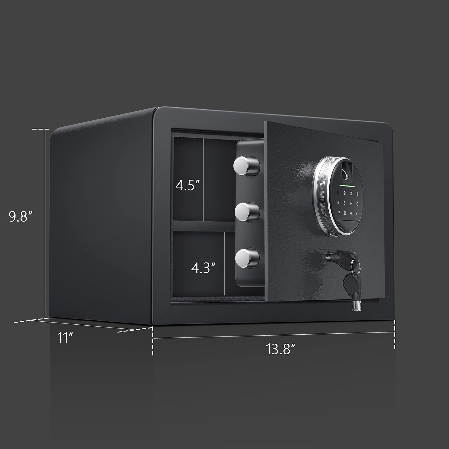 Biometric Digital Security Home Safe, Safes for Home Storage Cash Jewelry and Valuables,1.0 Cubic Feet Gun Use Storage Small Fingerprint Safe Box. (No fireproof bag, 9.8”H X 13.8”W X 11”D)