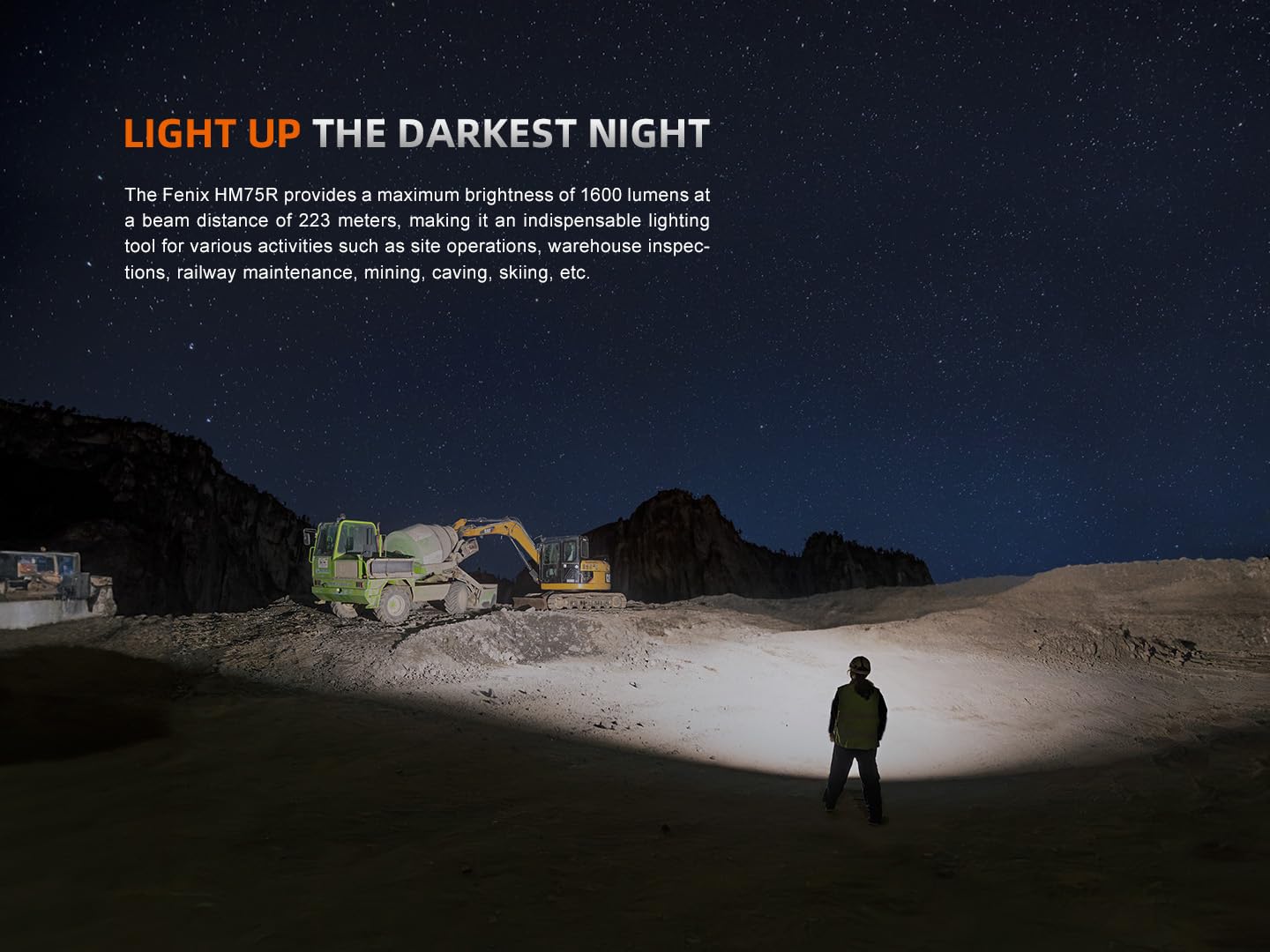 Fenix HM75R 1600 Lumen USB-C Rechargeable Headlamp, Power Extender Pack Included for Extra Long Runtime, White and Red Beams, for Site Operation, Search and Rescue, Caving, Hiking