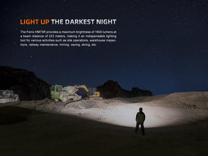 Fenix HM75R 1600 Lumen USB-C Rechargeable Headlamp, Power Extender Pack Included for Extra Long Runtime, White and Red Beams, for Site Operation, Search and Rescue, Caving, Hiking