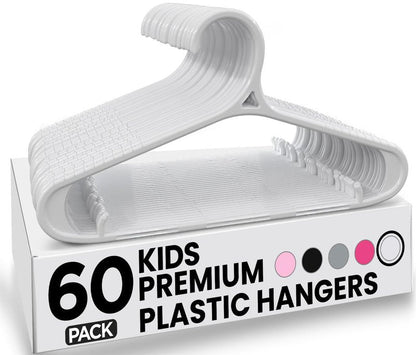 Utopia Home Kids Hangers 60 Pack - 11 Inch Plastic Baby Hangers for Closet - Childrens Hanger for Clothes & Infant Hanger for Closet - Non-Slip Shoulder Grooves, Strap Hooks & Pants Bar (White)