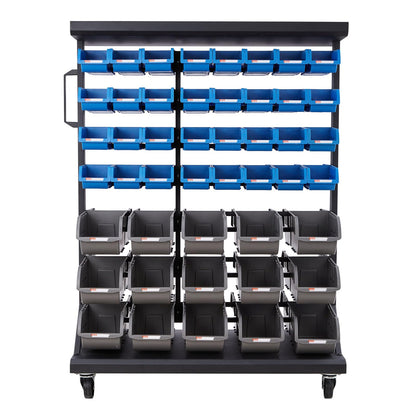 VEVOR 7-Tier Double-Sided Rolling Bin Storage Rack, 94 Plastic Bins, Dual-Sided Parts Organizer with Wheels, Mobile Tool Organizer for Garage, Warehouse, Office, Restaurant, Classroom, Kitchen
