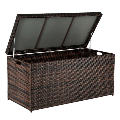 VINGLI Outdoor Wicker Storage Box, 132 Gallon Patio Rattan Deck Box, Wicker Storage Bench for Indoor, Outdoor, Pool, Balcony, Yard, Garden – Dark Brown