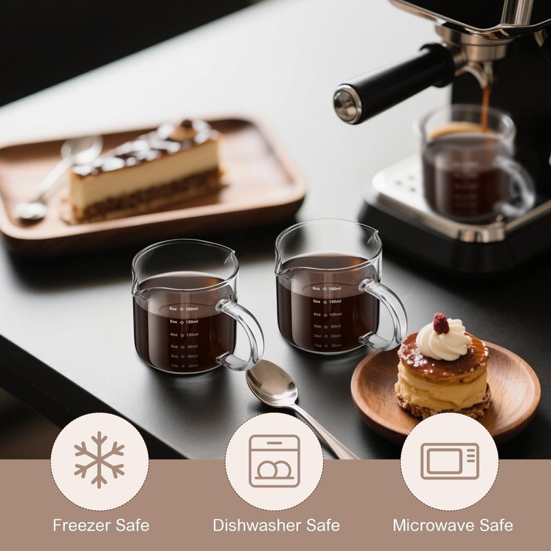 Patelai 4 Pcs 6oz/180ml Espresso Cups, Glass Measuring Cups with Double Spouts & Handle, Scale Espresso Shot Glass Milk Frothed Cup Coffee Accessories for Machines, Milk Frothed, and Bars