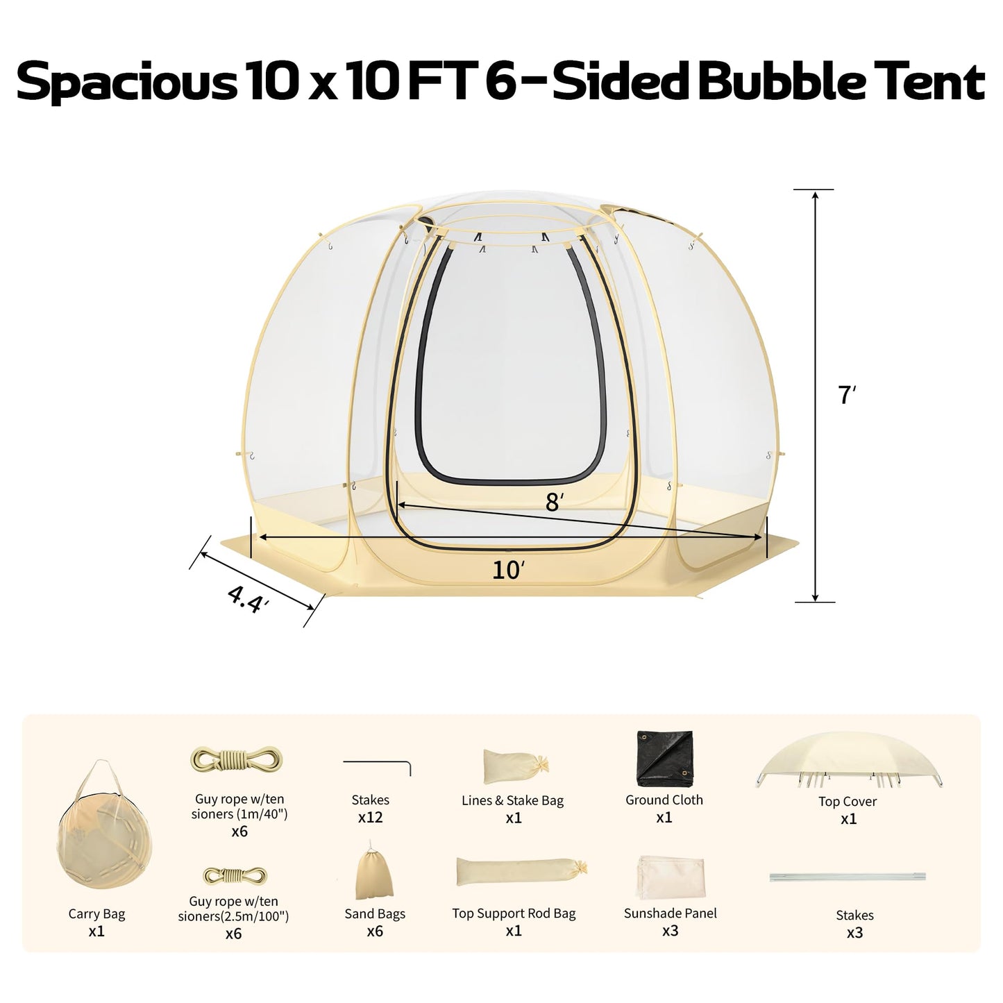 Lenotos Pop Up Bubble Tent, 10 x 10 FT Instant Igloo Tent Suitable for 4-6 People, Screen House for Patios, Cold