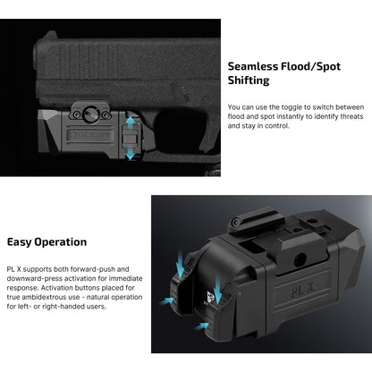 OLIGHT PL X Tactical Flashlight Rechargeable USB-C Dual Beams Strobe Combo 22,500 Candelas Spotlight and 1,200 Lumens Floodlight Adjustable & Reversible Lugs, for 1913 / GL Rail Mount (Matte Black)
