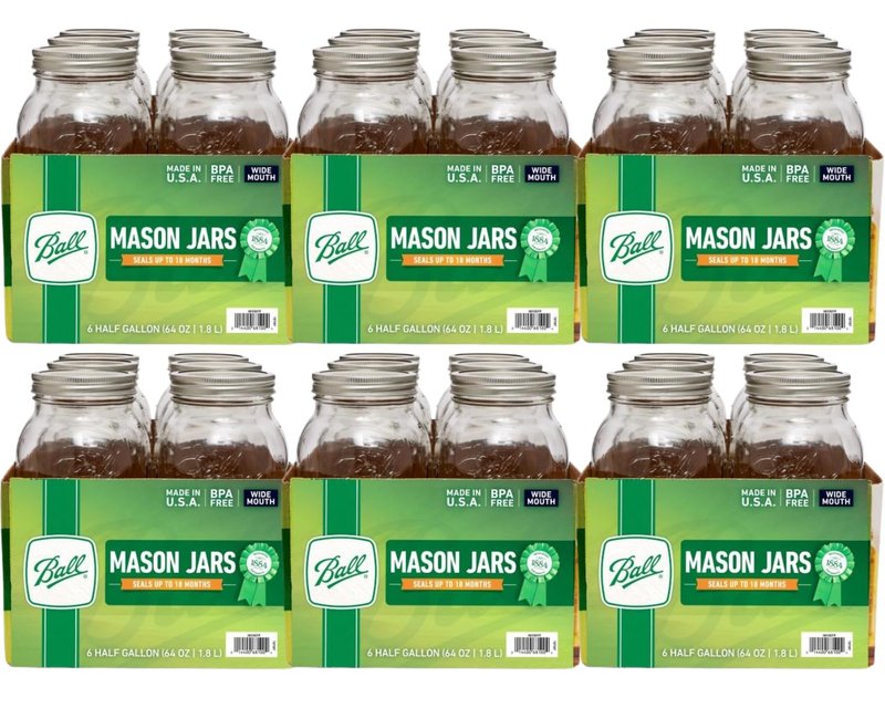 Ball Wide Mouth Glass Mason Jars with Lids and Bands, Used for Canning, Pickling, Juice, Jam, Jelly, Half Gallon Size 64 Ounce (Pack of 36)