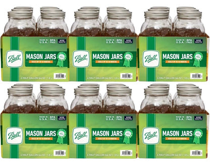 Ball Wide Mouth Glass Mason Jars with Lids and Bands, Used for Canning, Pickling, Juice, Jam, Jelly, Half Gallon Size 64 Ounce (Pack of 36)