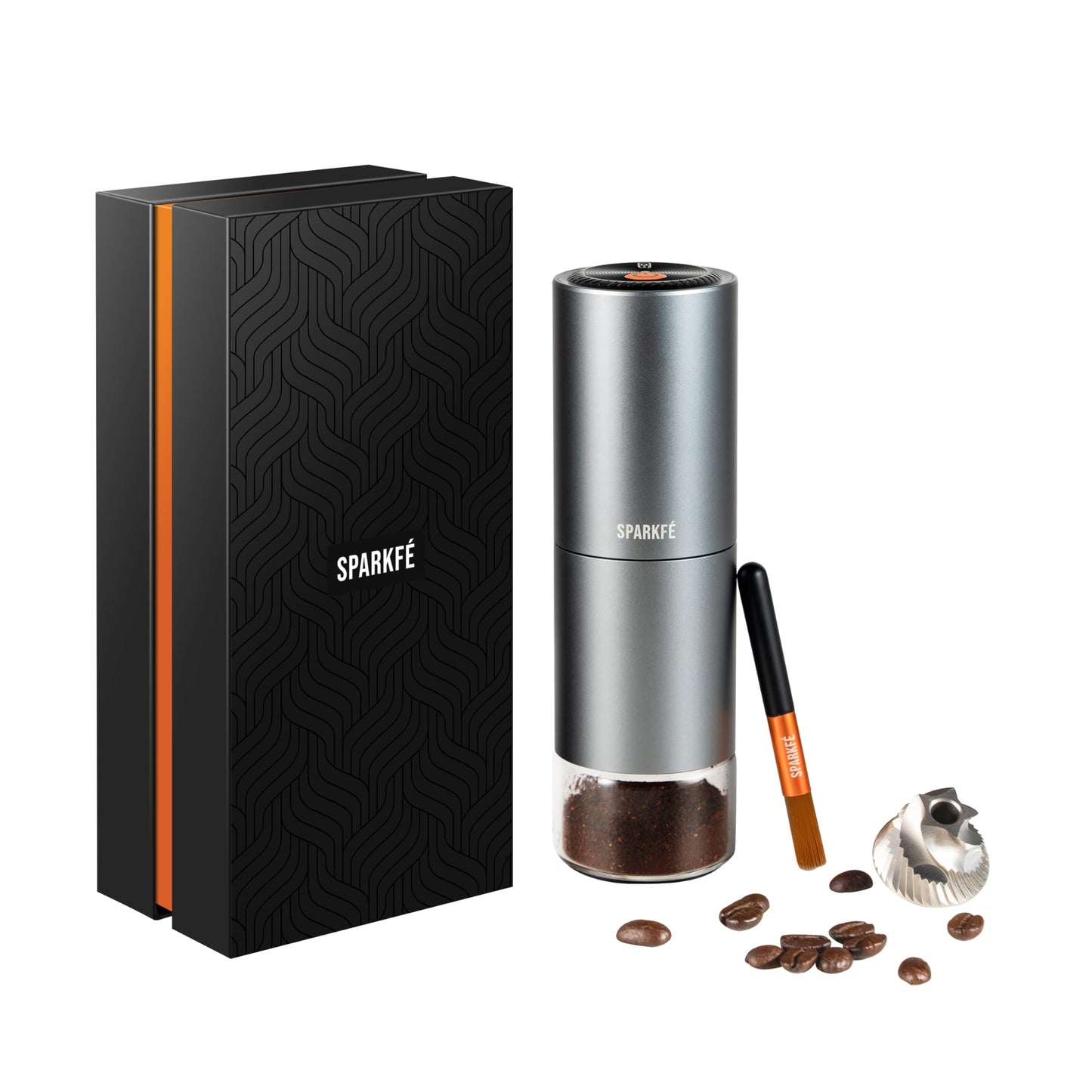 SPARKFE Portable Electric Coffee Grinder, Rechargeable Wireless Handheld Grinder with Stainless Steel Conical Burr, Adjustable Grind Settings, for Espresso, Moka, Pour Over, French Press, Cold Brew