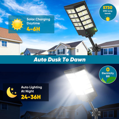 2 Pack 26" Large Solar Street Lights Outdoor Waterproof - 9000W 120000LM Solar Powered Parking Lot Light Dusk to Dawn,Motion Sensor Commercial LED Solar Flood Lights Remote Control