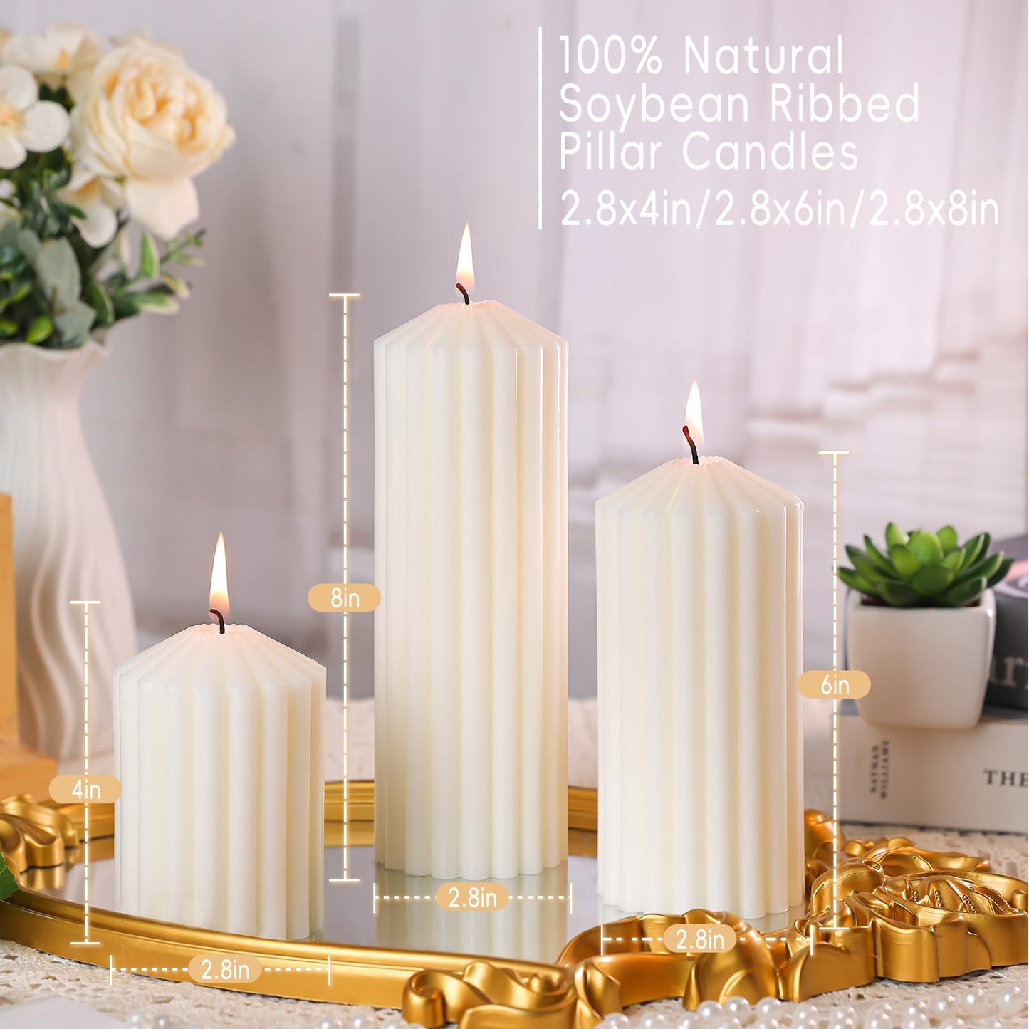 Citronella Candles for Patio, Set of 3 Ribbed Sage Green Pillar Candles for Summer Outdoor,Soy Wax Modern Boho Home Decor Pillars,Aesthetic Candle Gift Set for Garden and Indoor Use