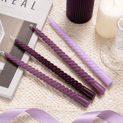 Purple Spiral Taper Candles, 10 inch Gradient Twisted Candles,4 Pack Unscented and Smokeless Long Burning Candles with Cotton Wicks,Tall Candlesticks,Ideal for Weddings, Dinner Parties, and Home Décor