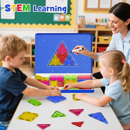 Jumbo Magnetic Tiles with Secure Metal Case 32 Pcs Large Magnetic Building Blocks for Kids 3-8 STEM Toys for Toddlers Preschool Learning Montessori Toys Age 3+ Boy Girl Gift
