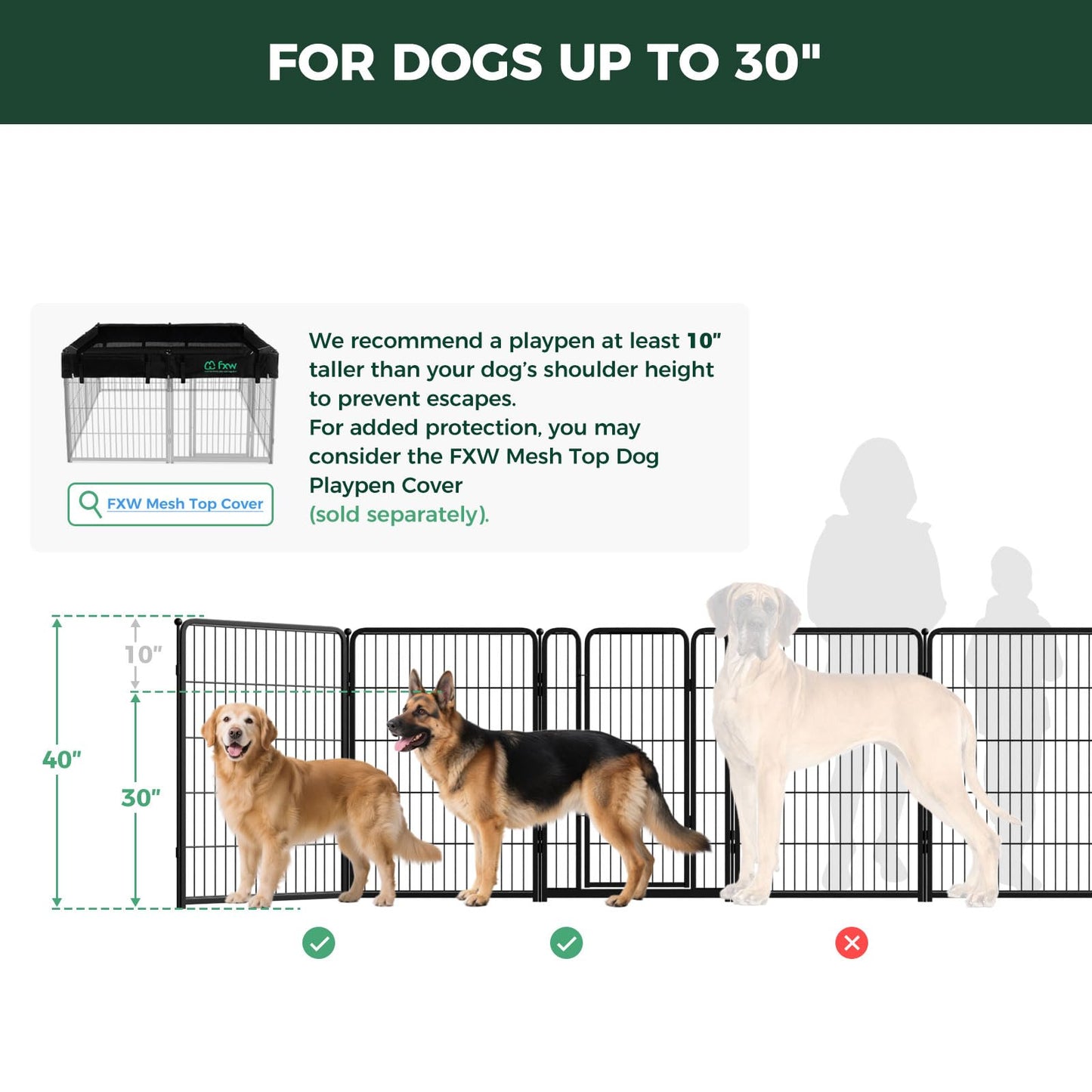 FXW Homeplus Unleashed Indoor Dog Playpen - Stress-Free and Safe Play, Heavy Duty 40 Inch 6 Panels Dog Pen for Medium and Large Dogs, Black│Patented