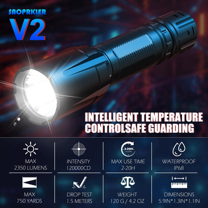 SAOPRKLER V2 Police Tactical Flashlight-2350 High Lumen Duty Belt Flashlight for Law Enforcement,Flashlight with Holster(750 Yards/2H) Military Grade Super Bright Flashlights