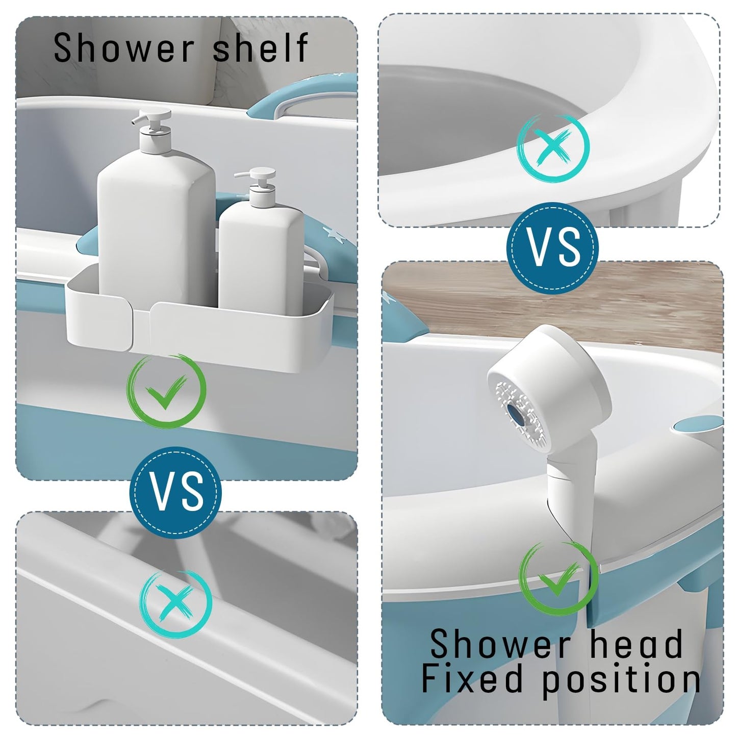PlayNeew 103cm Portable Folding Bathtub, Small Foldable Soaking Tub with Ergonomic Seat & Massage Roller, Large Collapsible Freestanding Tub for Adults, Hot/Ice Bath Blue
