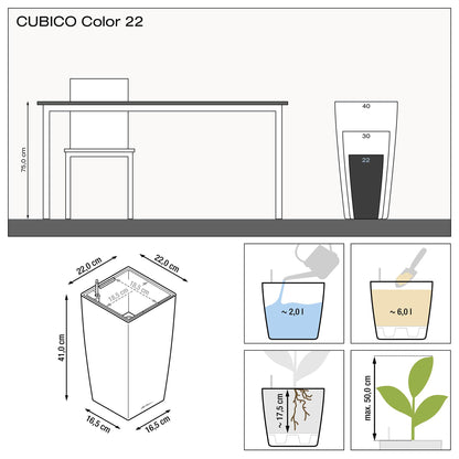 Lechuza Cubico Color 22 Self-Watering Planter with Water Level Indicator, White