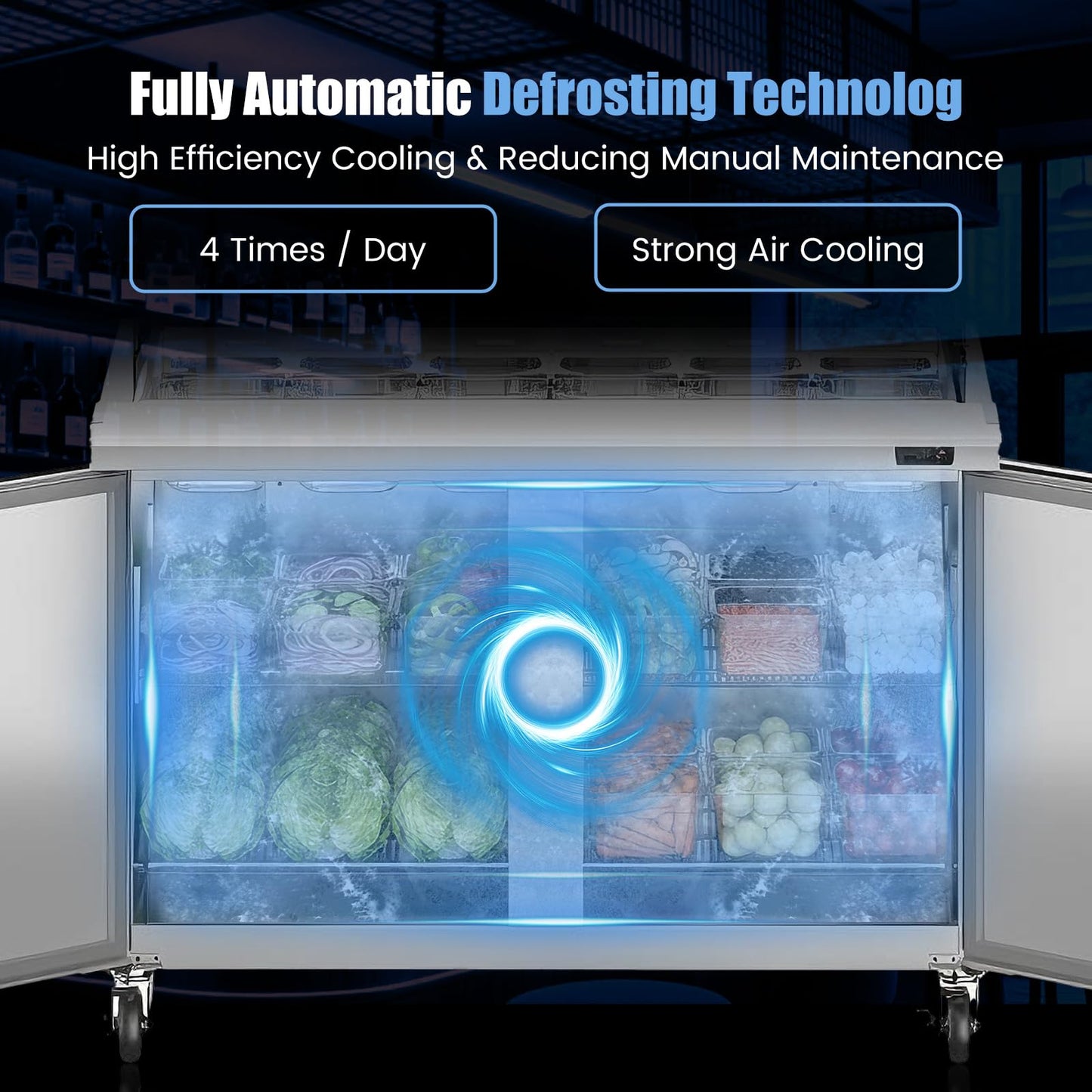 Bluelinecool 48" W Commercial Refrigerator Sandwich Salad Prep Table, Stainless Steel 2-Door Sandwich Prep Table Refrigerator, Counter Fan Cooling Refrigerator with 12 Pans for Restaurant, Bar