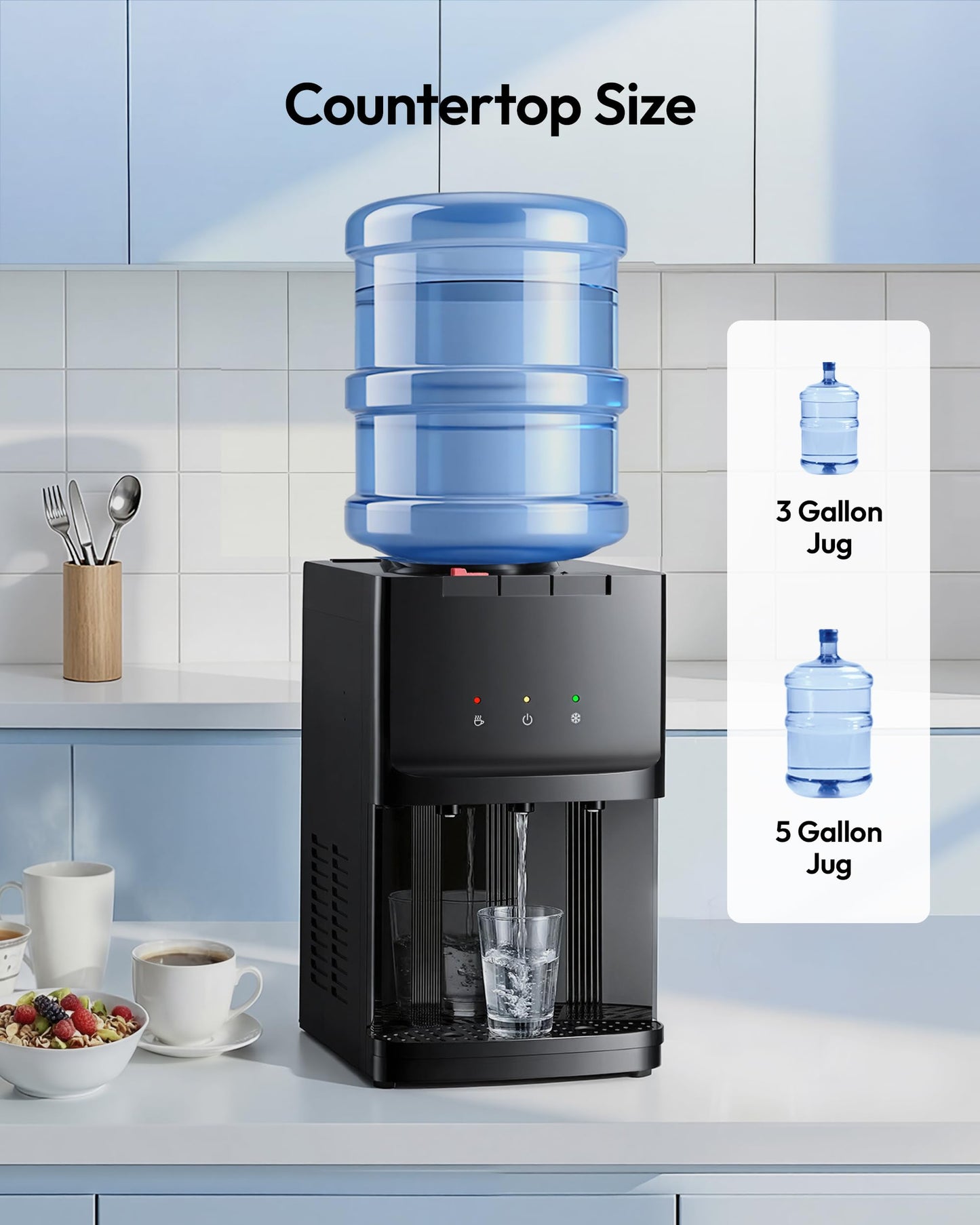 Euhomy Top Load Water Dispenser for 3 or 5 Gallon Bottles, Countertop Water Cooler with 3 Temperatures, Hot & Cold Water with Child Safety Lock, for Home, Office, Kitchen
