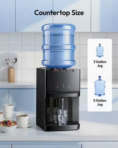 Euhomy Top Load Water Dispenser for 3 or 5 Gallon Bottles, Countertop Water Cooler with 3 Temperatures, Hot & Cold Water with Child Safety Lock, for Home, Office, Kitchen