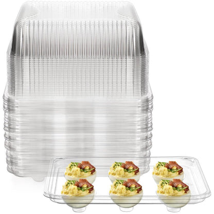 Yopay 50 Pack Deviled Egg Trays with lid, Plastic Clear 6 Slots Deviled Eggs Halves Carrier Deviled Container Dish Plate Holder for Party, Classic Cuisine Trays