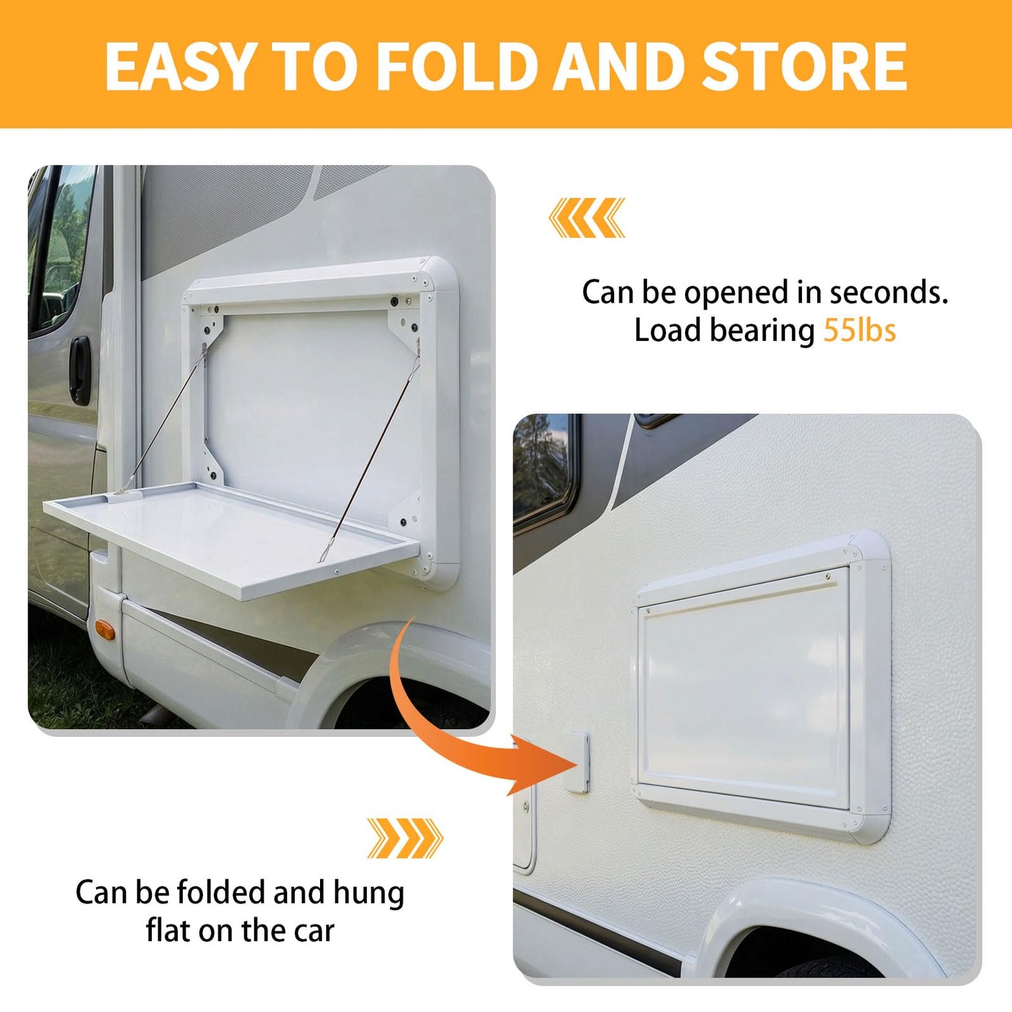 DXGTOZA Foldable Rv Tables Campervan Outside Picnic Wall Mounted Table Aluminum Alloy Folding Wall Table Kit for Campervans/Motorhomes/Travel Trailers/Truck Campers