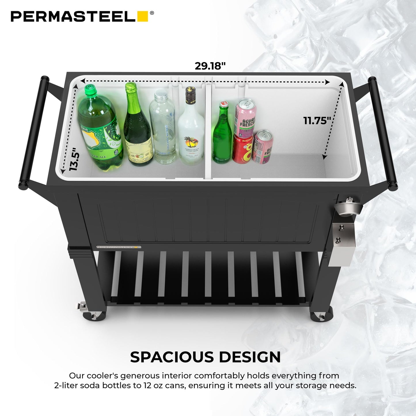 Permasteel Party Cooler with Divider, Spacious 80-Qt Capacity, Chills 36hrs, Serving Tray, Rolling Ice Chest for Indoor and Outdoor Entertainment, Matte Black