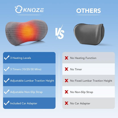 KNQZE Heated Lumbar Support Pillow for Office Chair, Car, Bed, and Recliner-Customizable Height for Personalized Comfort - Relieves Lower Back Pain and Enhances Posture