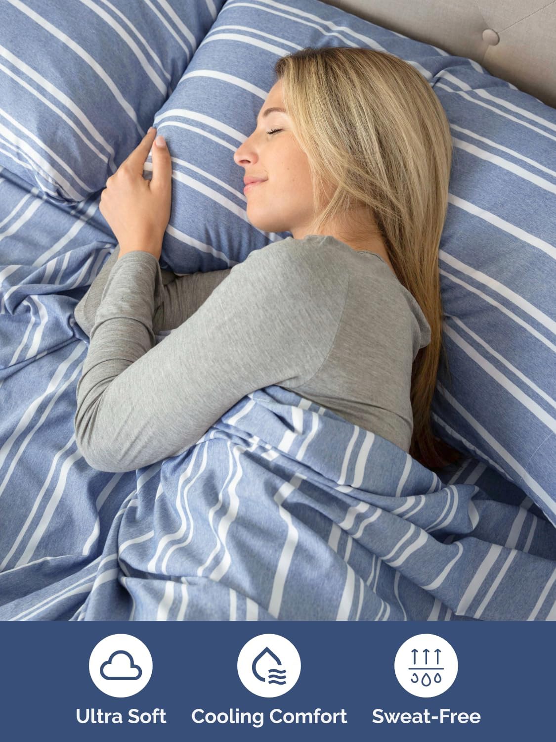 Skiennix Extra Deep King Sheet Set - 6-Piece Breathable Cooling Bedding - Luxury Soft & Wrinkle-Free - Blue Stripes