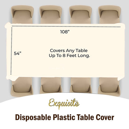Exquisite Party Solids 6-Pack Premium Plastic Tablecloth 54in. x 108in. Rectangle Plastic Table Cover - Ivory