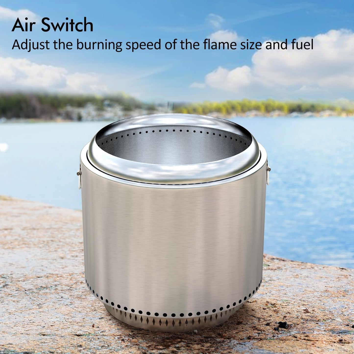27" Smokeless Fire Pit, Portable Stainless Steel Firepit for Camping, Backyard, Beach,360° Airflow Wood Burning Outdoor Fireplace with Stand & Removable Ash Pan